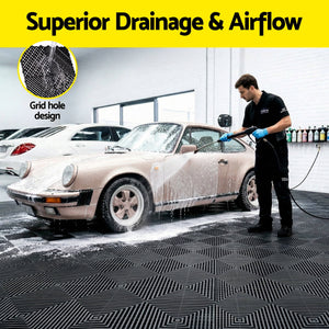 Garage Floor Tiles | 20 Pack Interlocking Non-Slip Drainage Tiles | Black