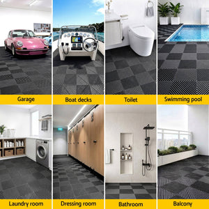 Garage Floor Tiles | 20 Pack Interlocking Non-Slip Drainage Tiles | Black