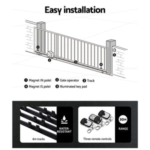Lockmaster Automatic Sliding Gate Opener Kit | Electric | 4M | 600KG | 3 Control Remotes