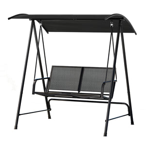 Outdoor Swing Chair | Garden Bench Furniture | Canopy | 2 Seater | Black