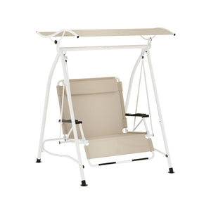 Outdoor Swing Chair | Garden Lounger | 2 Seater | Canopy Patio Furniture | Beige