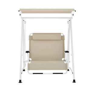 Outdoor Swing Chair | Garden Lounger | 2 Seater | Canopy Patio Furniture | Beige