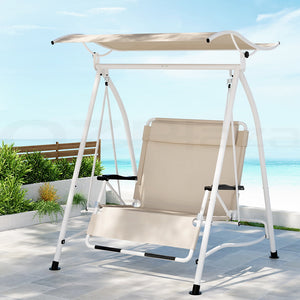 Outdoor Swing Chair | Garden Lounger | 2 Seater | Canopy Patio Furniture | Beige