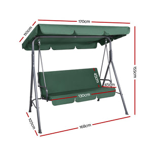 Outdoor Swing Chair | Garden Bench Furniture | Canopy | 3 Seater | Green
