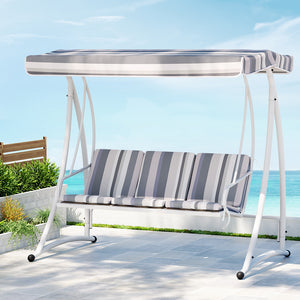 Outdoor Swing Chair | Garden Bench Furniture | Canopy | 3 Seater | White Grey