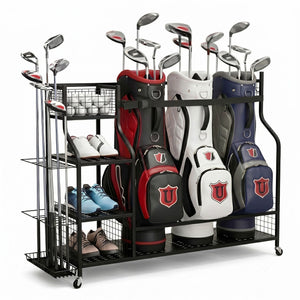 Everfit Golf 3 Bag Storage Golf Storage Garage Organizer with Wheels Black