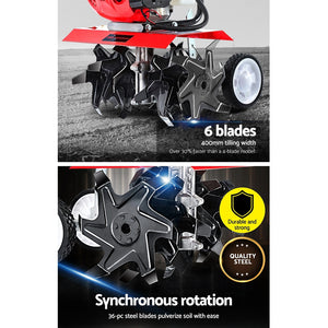 Garden Tiller Rototiller | 88CC | 6 Blades Cultivator | Soil Power Rotary Hoe