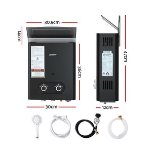 Devanti Portable Gas Water Heater | LPG-Powered System | Black