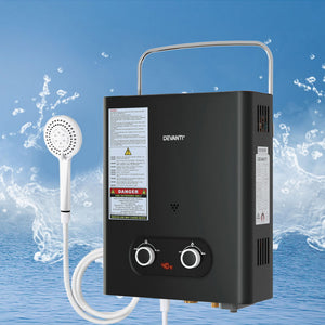 Devanti Portable Gas Water Heater | LPG-Powered System | Black