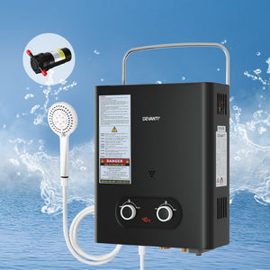 Devanti Gas Water Heater | Portable LPG System with Pump | Black