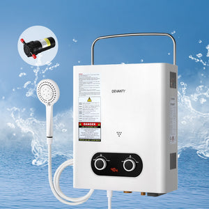 Devanti Gas Water Heater | Portable LPG System with Pump | White