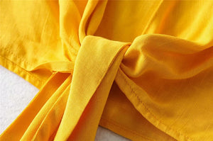 Boho Butterfly Sleeve Ruffle Crop Top | Cotton Linen Tie-Front Blouse (White or Yellow)