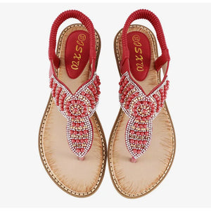 Women's Hippie Sandals With Rhinestone Pearl Feature | Various Colours