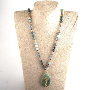 Green Bohemian Stone Necklace With Tree Of Life Pendant Wiring