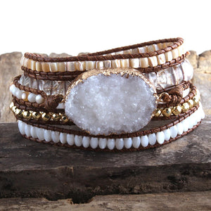 Hippie Styled Bracelet With Large Druzy Stone Charm | Handmade In White