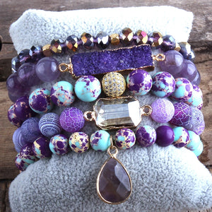 Wide Hippie Bracelet With Druzy Drop Charm | Handmade In Purple