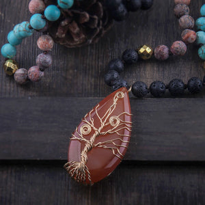 Brown Bohemian Stone Necklace With Tree Of Life Pendant Wiring