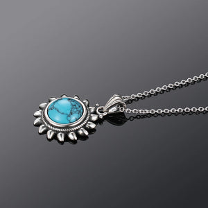 Elegant Bohemian Sun Necklace Pendant With Turquoise Stone | 925 Silver