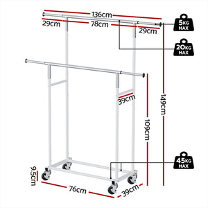 Artiss Clothes Rack | Double Rod | Coat Stand Airer | Adjustable Hanger