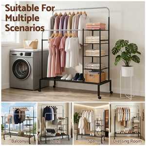 Artiss Clothes Rack Double Rod Airer Rail Coat Stand Hanger Storage Shelf