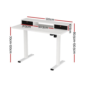 Electric Standing Desk | 120 cm | Office Table with Storage Shelf & Drawer