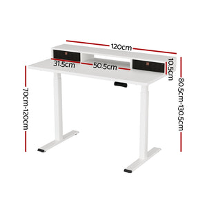 Electric Standing Desk | Dual Motor | 120 cm Office Table with Shelf & Drawer