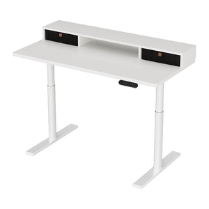 Electric Standing Desk | 120 cm | White with Storage Rack, Shelf & Drawers