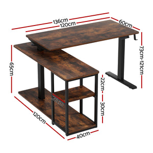 Motorised Standing Desk | 120cm | L-Shaped | Rustic Brown