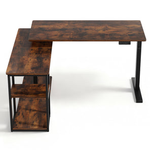 Motorised Standing Desk | 120cm | L-Shaped | Rustic Brown
