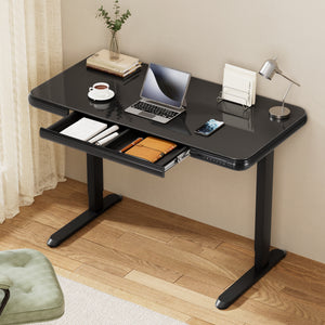 Motorised Sit-Stand Desk | 120cm | Tempered Glass Top | Black