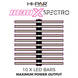 HI-PAR 1030X Spectro LED Grow Light | 1030W Full Spectrum | Up to 1.8×1.8m Coverage | IP65 | Dimmable 25–100% | Passive Cooled