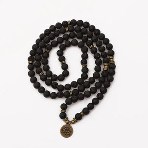 Buddhist Lava Rock Bracelet | 108 Beads With Lotus Pendant