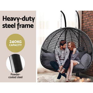 Outdoor Swing Chair | Hanging Rattan Pod | 2 Seater | Stand + Cushions