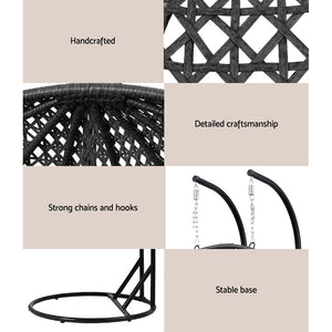 Outdoor Swing Chair | Hanging Rattan Pod | 2 Seater | Stand + Cushions