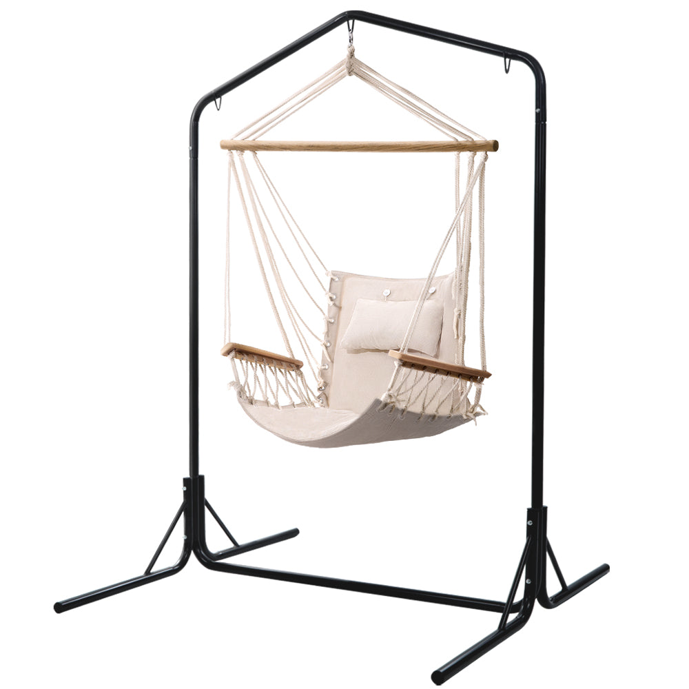 Gardeon Outdoor Hammock Chair | w/Stand | Swing Hanging Hammock | Garden | Cream
