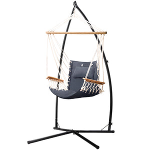 Hammock Chair | Steel Stand | Armrest | Outdoor Hanging | Grey
