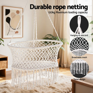 Hammock Chair | Cotton Swing Seat | Indoor & Outdoor Cream Finish