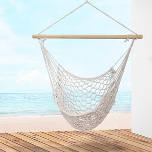 Gardeon Hammock Chair | Outdoor Hanging Camping | Mesh | Indoor | Cream