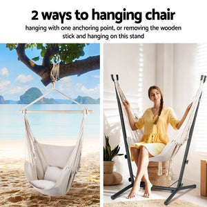 Gardeon Hammock Chair | Outdoor Camping Hanging with Stand | Cream