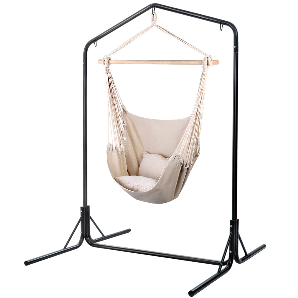Gardeon Outdoor Hammock Chair | w/Stand | Hanging Hammock with Pillow | Cream