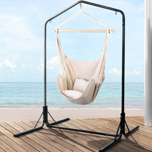 Gardeon Outdoor Hammock Chair | w/Stand | Hanging Hammock with Pillow | Cream