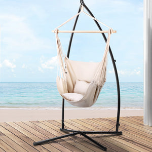 Hammock Chair | Outdoor Camping Hanging | Steel Stand | Cream