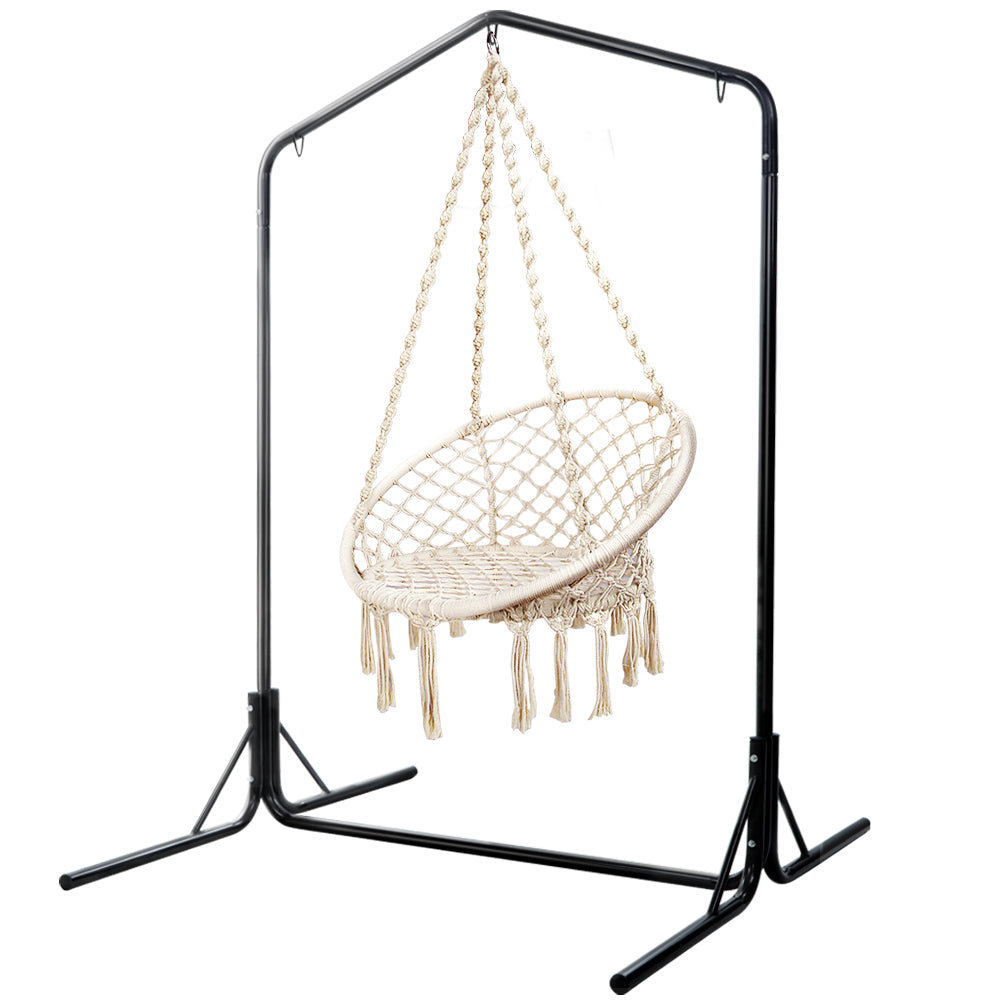 Gardeon Outdoor Hammock Chair | w/Stand | Cotton Swing Relax Hanging | 124CM | Cream