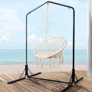 Gardeon Outdoor Hammock Chair | w/Stand | Cotton Swing Relax Hanging | 124CM | Cream