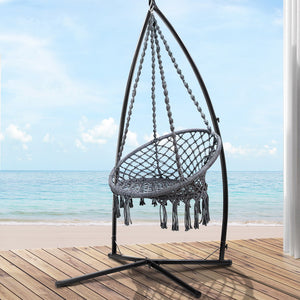 Hammock Chair | Steel Stand | Macrame | Outdoor Swinging | Grey