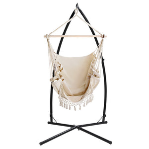 Hammock Chair | With Steel Stand | Hanging Outdoor Tassel | Cream