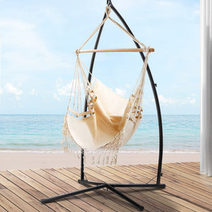 Hammock Chair | With Steel Stand | Hanging Outdoor Tassel | Cream