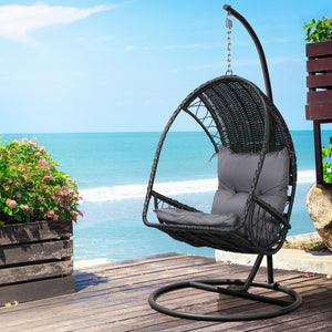 Outdoor Egg Swing Chair | Wicker Furniture | Pod Stand Armrest | Black