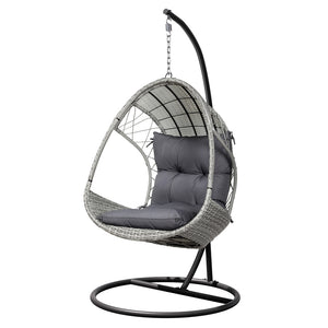 Outdoor Egg Swing Chair | Wicker Furniture | Pod Stand Armrest | Light Grey