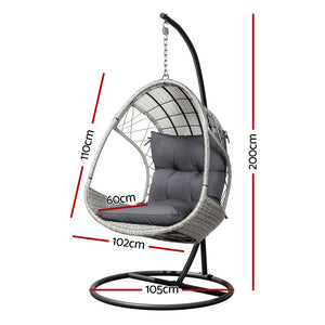 Outdoor Egg Swing Chair | Wicker Furniture | Pod Stand Armrest | Light Grey